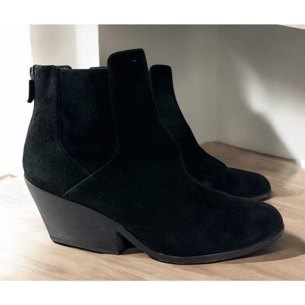 Eileen Fisher Peer Heeled Ankle Boots Black Suede Booties Women's Size 11 - Picture 2 of 16
